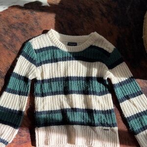 Abercrombie & Fitch Green and Cream Striped Sweater